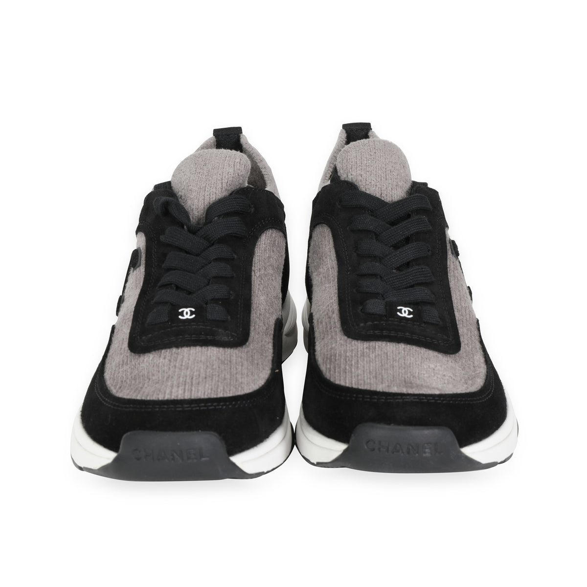 Chanel Wmns Knit Calfskin Sneaker Black Grey