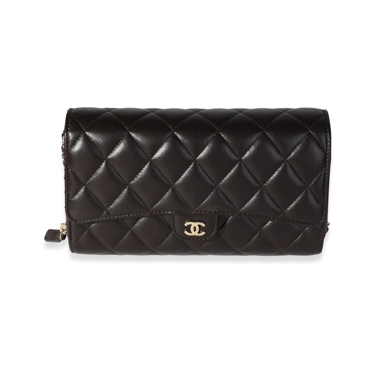 Chanel Brown Quilted Lambskin Chain Wallet
