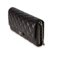 Chanel Brown Quilted Lambskin Chain Wallet
