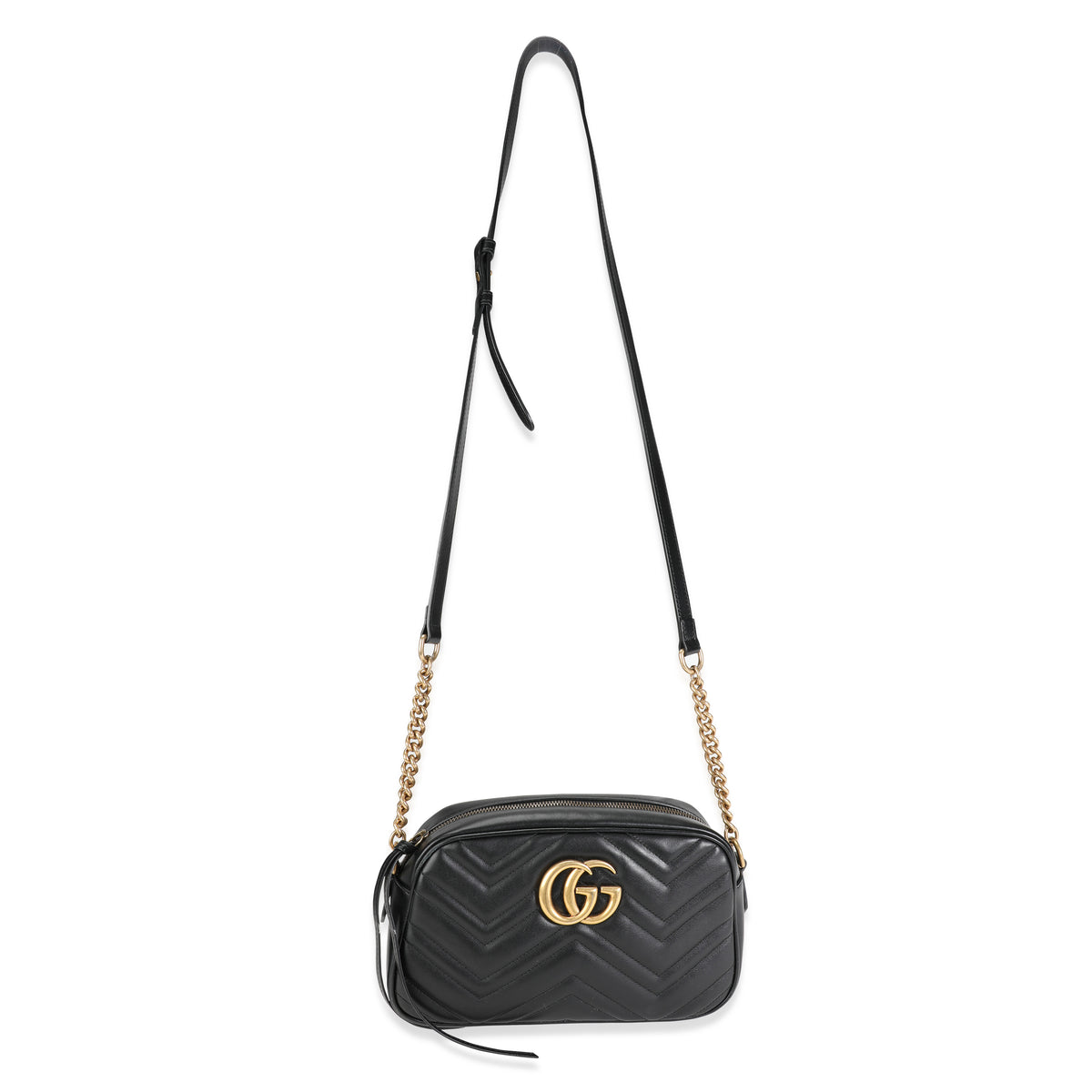 Gucci Black Matelassé Leather Small GG Marmont Shoulder Bag