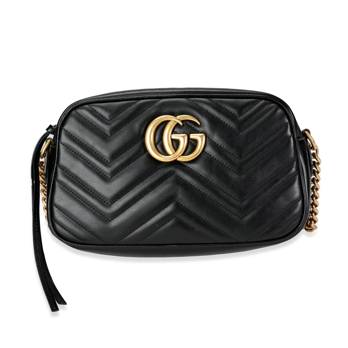 Gucci Black Matelassé Leather Small GG Marmont Shoulder Bag