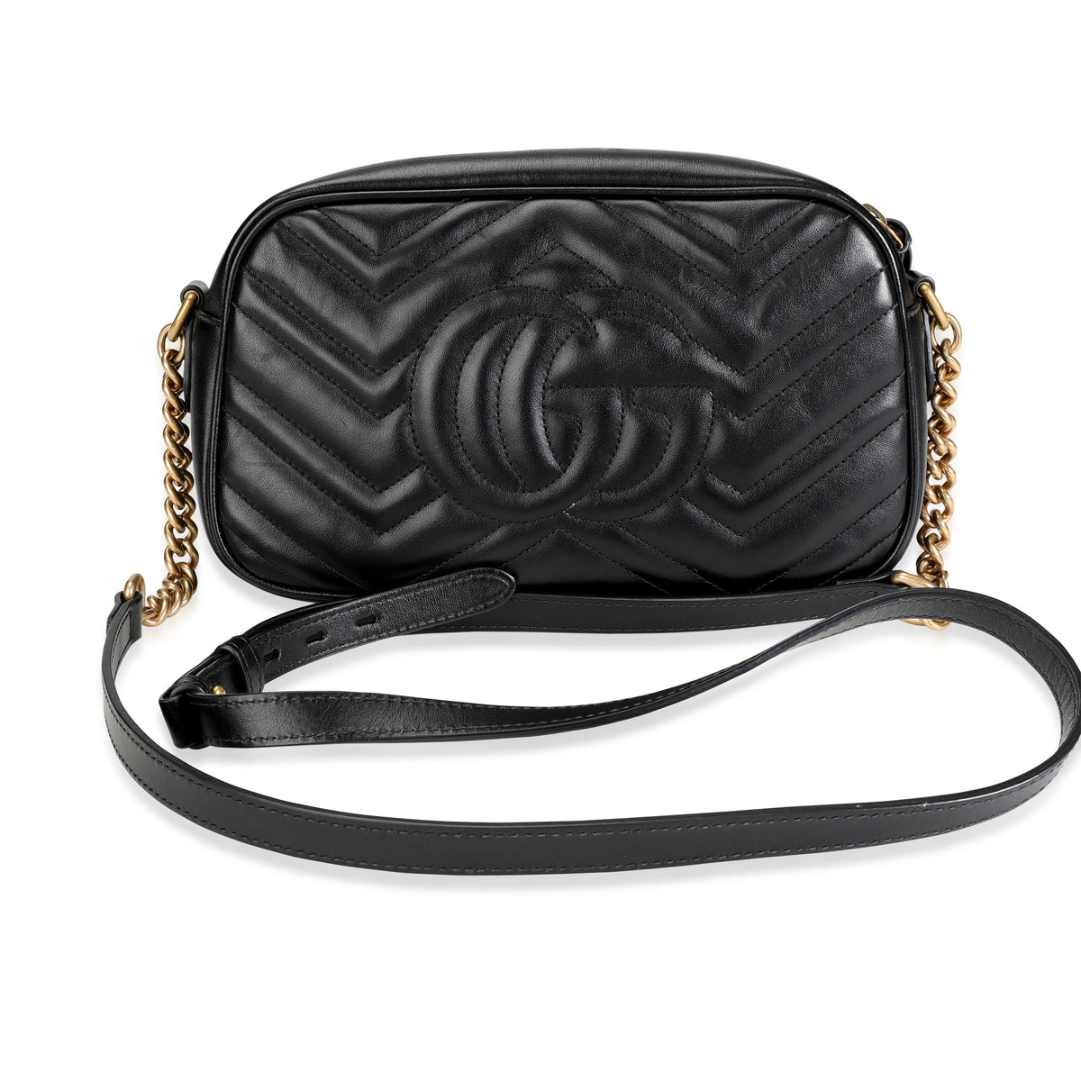 Gucci Black Matelassé Leather Small GG Marmont Shoulder Bag