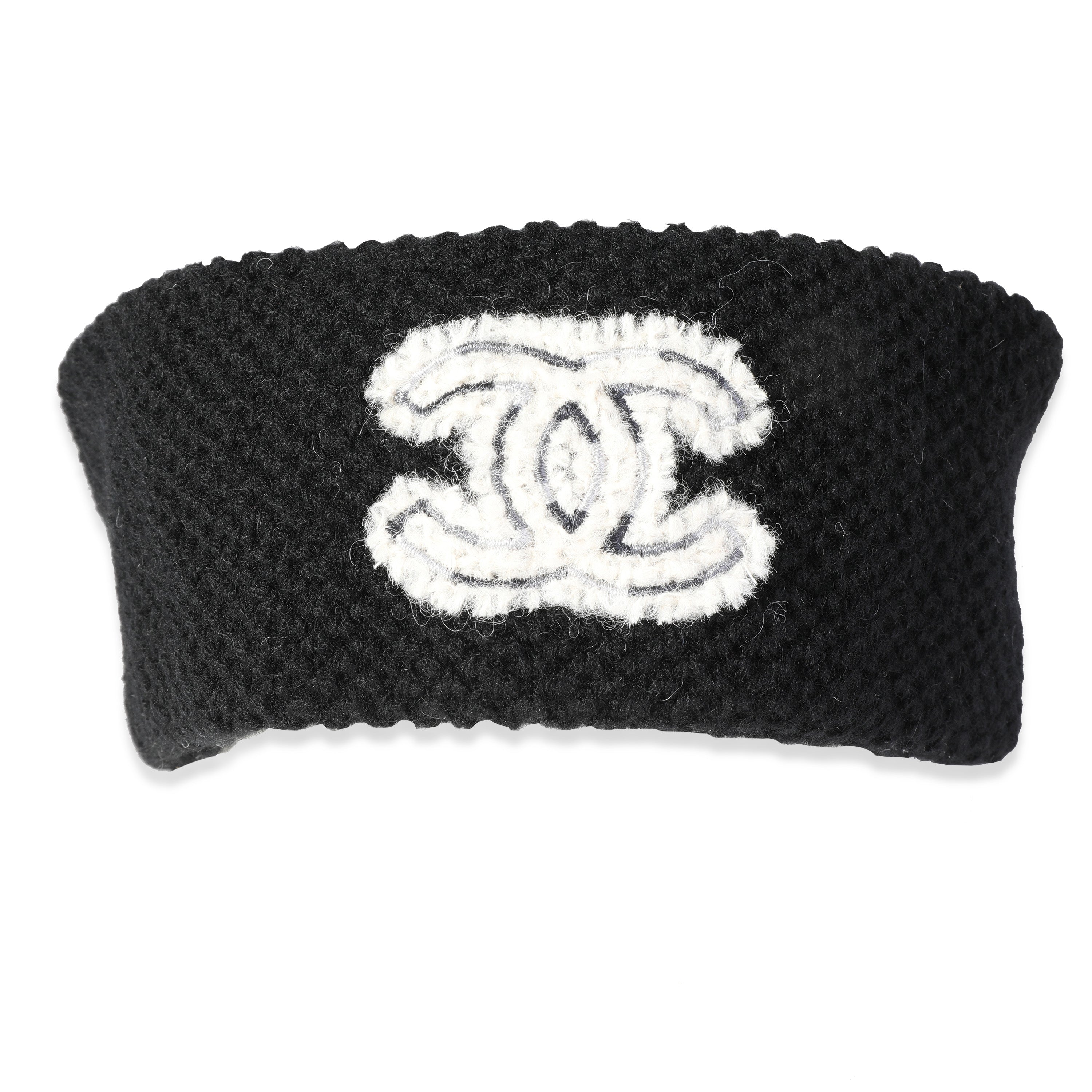 Chanel Black Knit Cashmere CC Patch Headband, myGemma