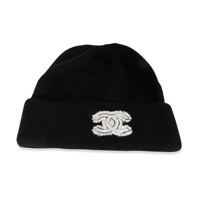 Chanel Black Knit Cashmere CC Patch Beanie