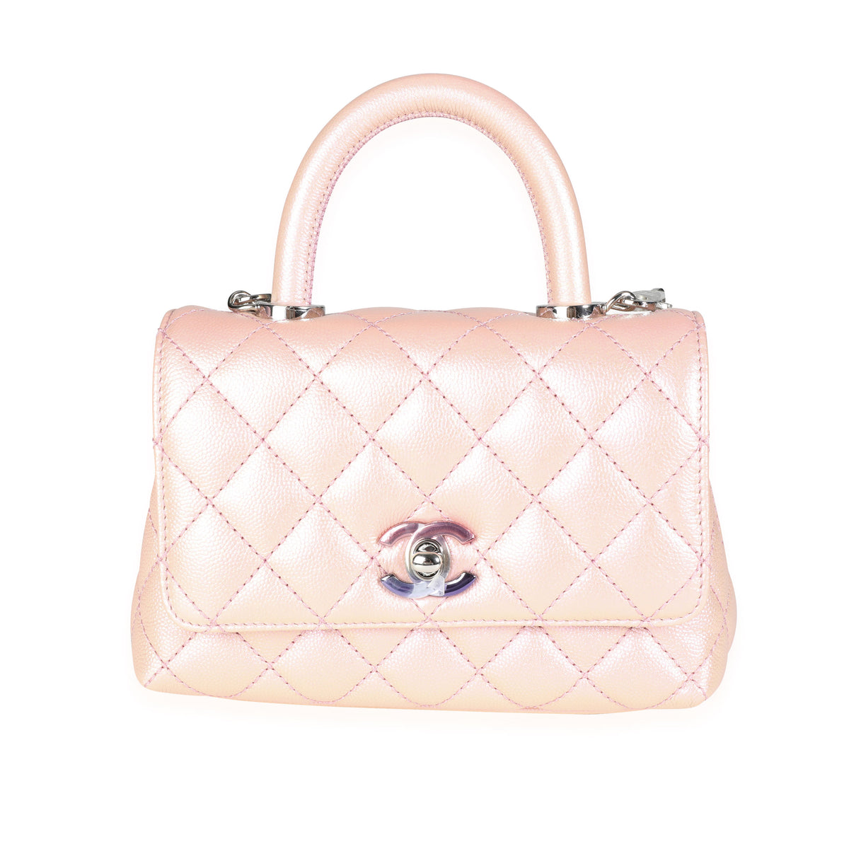 Chanel Iridescent Pink Quilted Caviar Coco Top Handle Extra Mini Flap Bag, myGemma