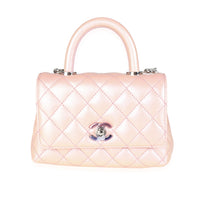 Chanel Iridescent Pink Quilted Caviar Coco Top Handle Extra Mini Flap Bag