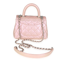 Chanel Iridescent Pink Quilted Caviar Coco Top Handle Extra Mini Flap Bag