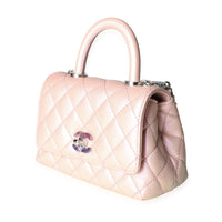 Chanel Iridescent Pink Quilted Caviar Coco Top Handle Extra Mini Flap Bag