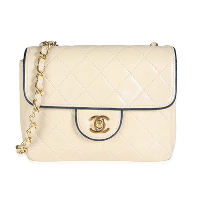 Chanel Vintage Beige Quilted Lambskin Mini Square Flap Bag