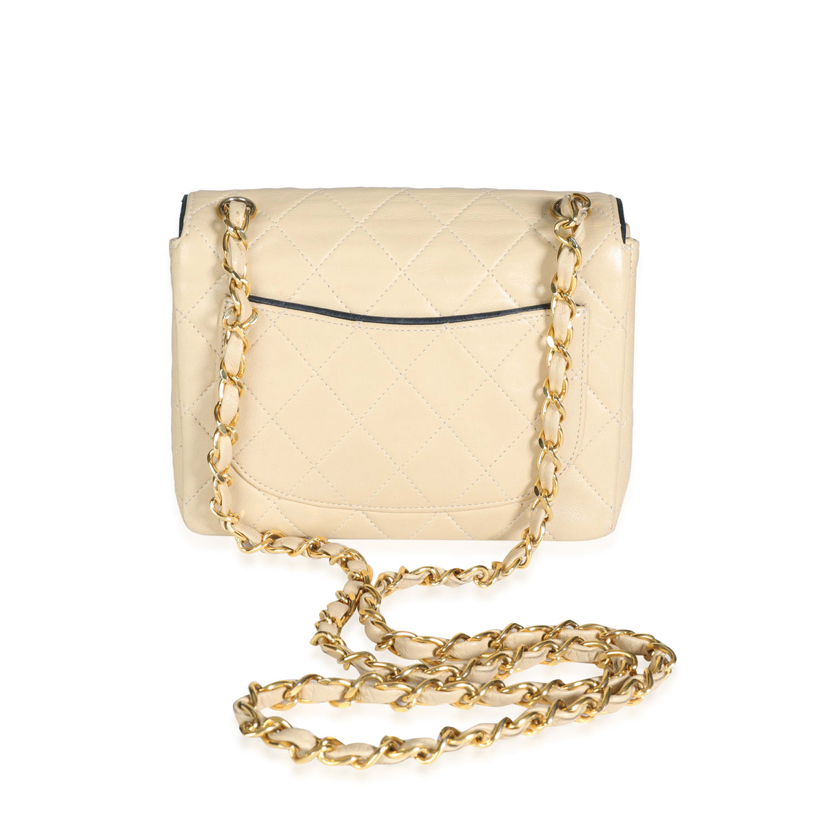 Chanel Vintage Beige Quilted Lambskin Mini Square Flap Bag