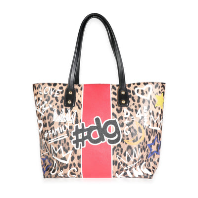 Dolce & Gabbana Multicolor Graffiti Leopard Print Coated Canvas Beatrice Tote