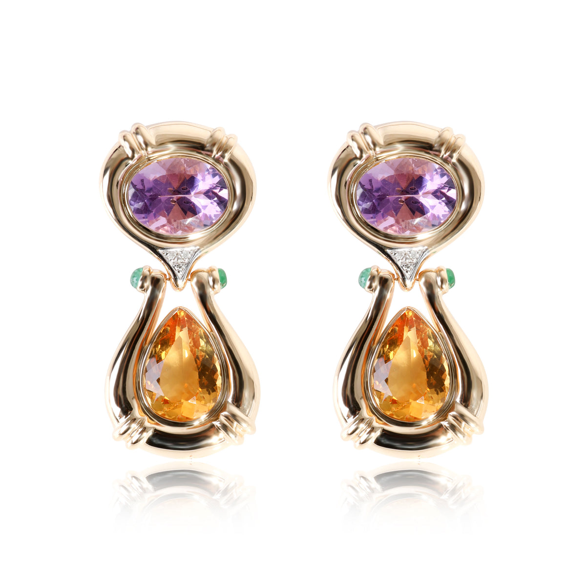 Marina B. Vintage Diamond, Amethyst, Emerald & Citrine Gold Drop Earrings