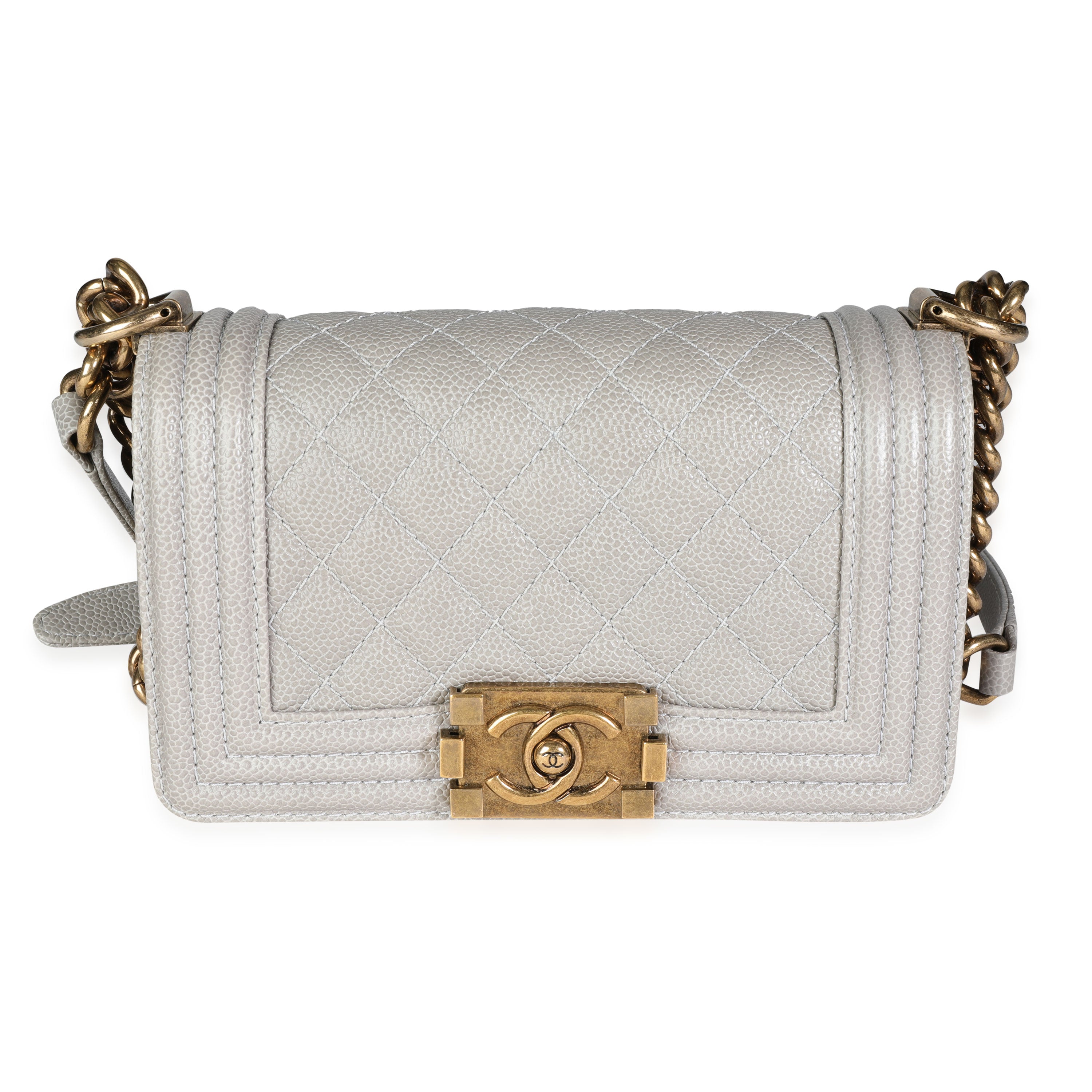 Chanel Gray Caviar Quilted Small Boy Bag
