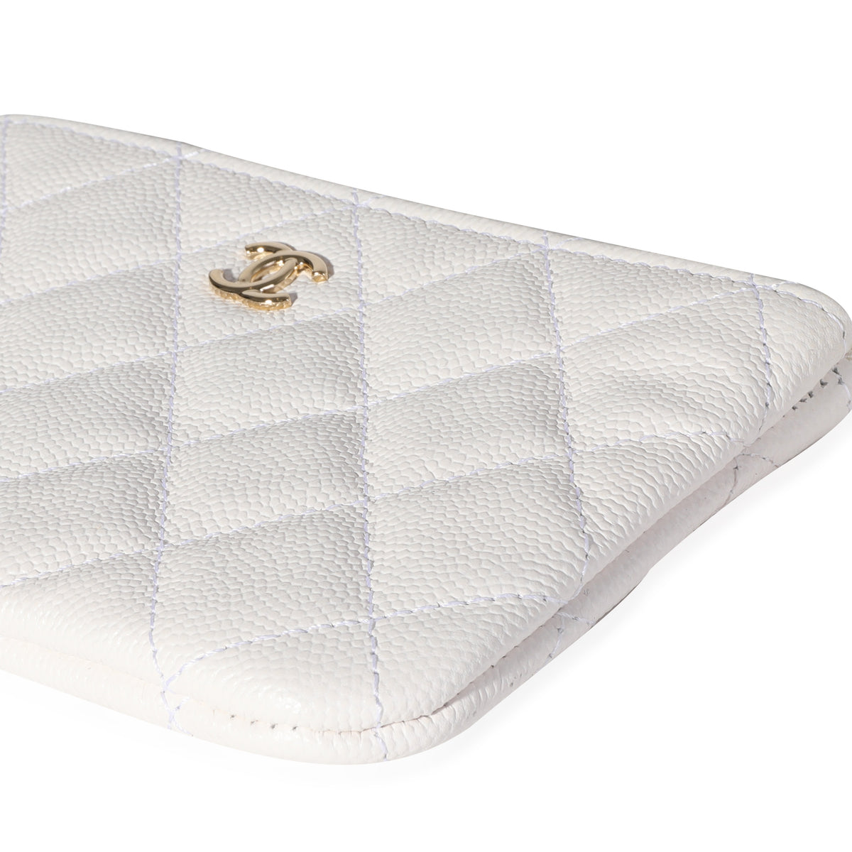 Chanel White Quilted Caviar Mini O Case