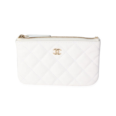 Chanel White Quilted Caviar Mini O Case