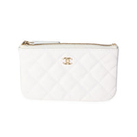 Chanel White Quilted Caviar Mini O Case