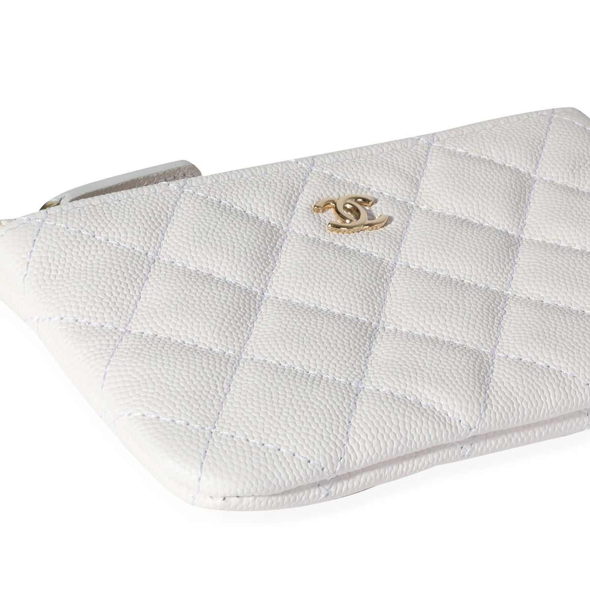 Chanel White Caviar Leather Mini O-Case Zip Pouch