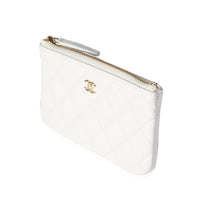 Chanel White Quilted Caviar Mini O Case