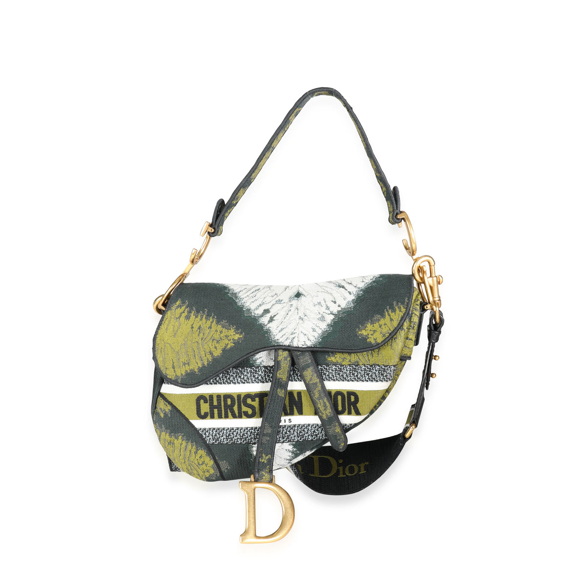 Dior Green Tie Dye Embroidered Saddle Bag with Bandoulière Strap