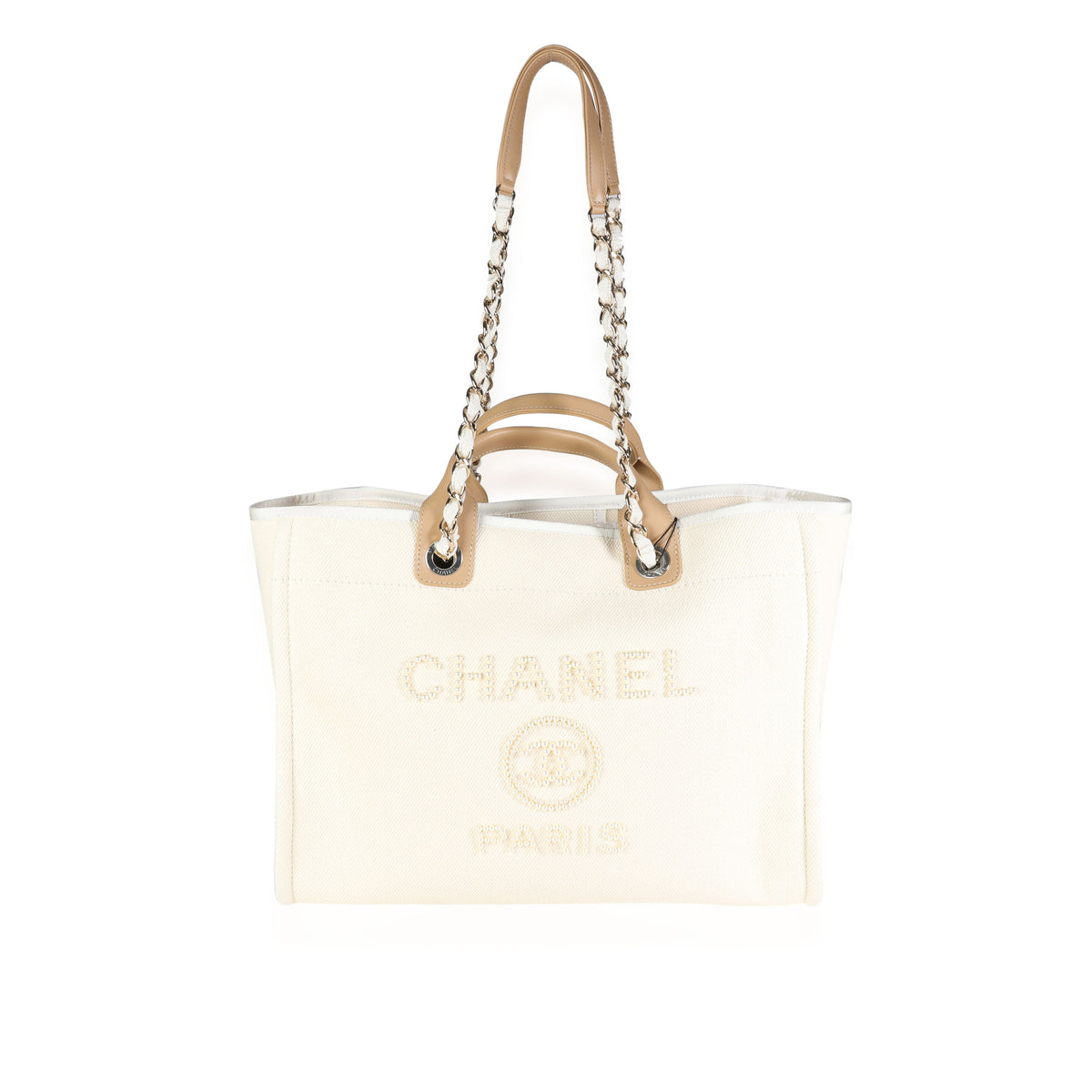 Chanel Natural Canvas and Tan Leather Large Pearl Deauville Tote