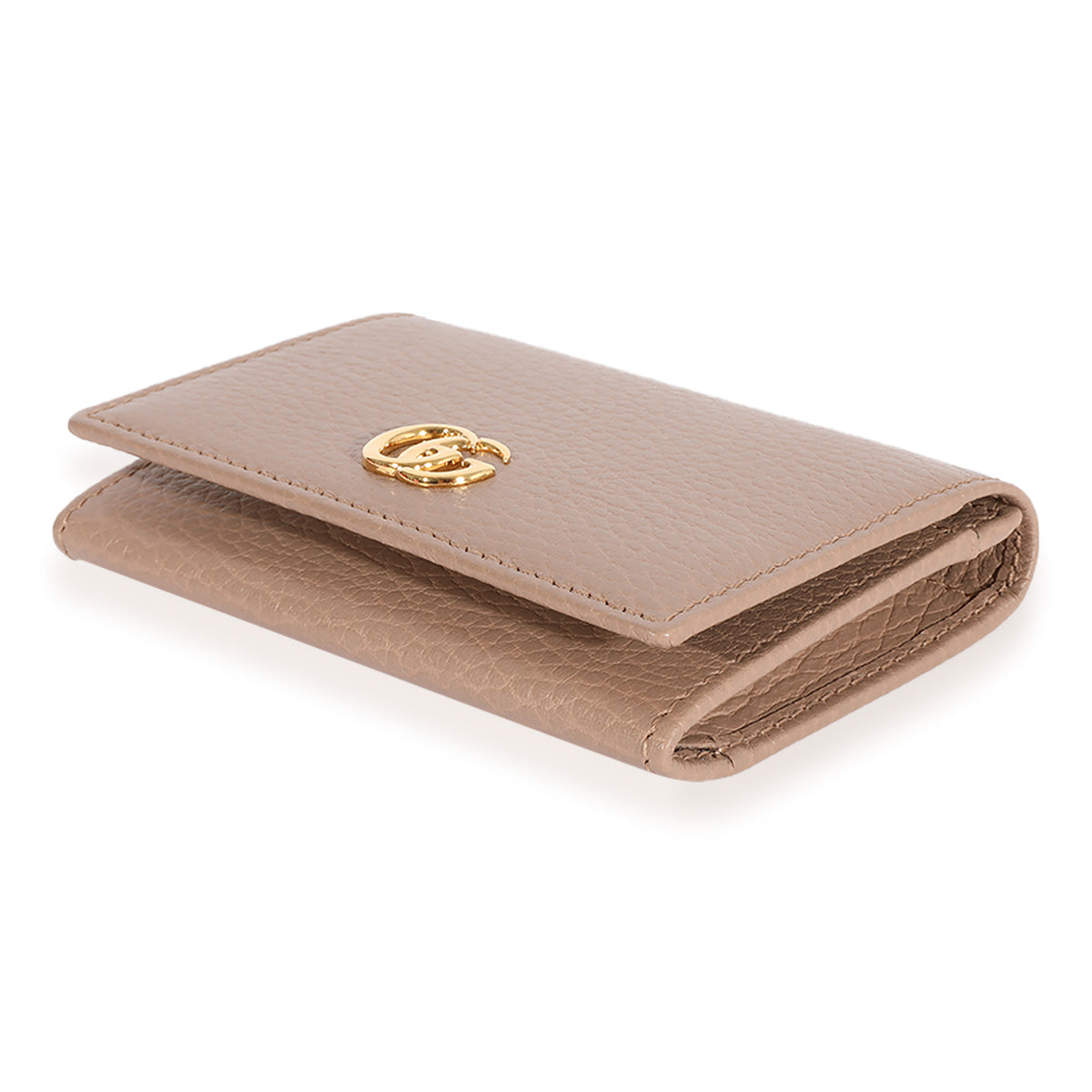 Gucci Beige Grained Calfskin Leather GG Marmont Business Card Case