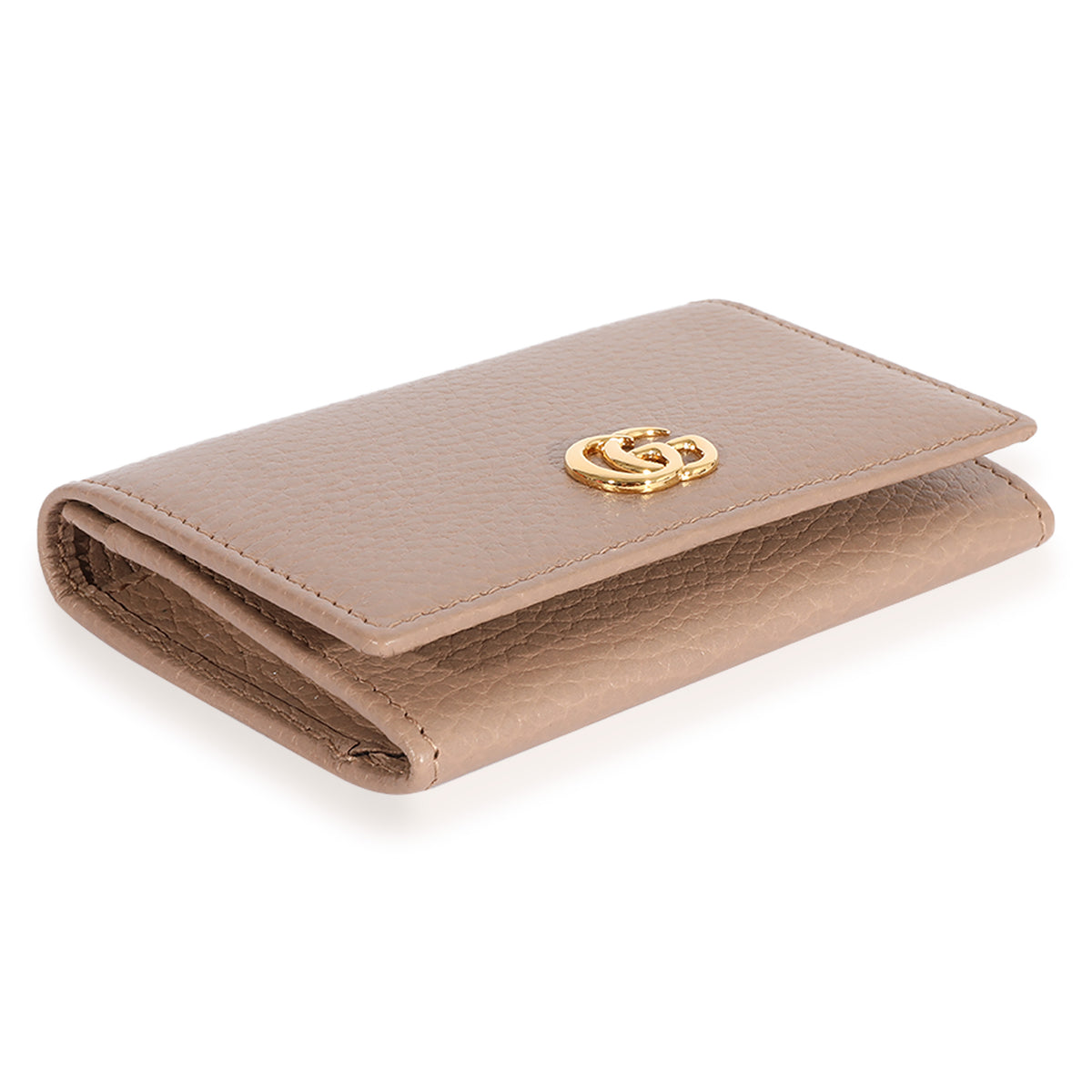 Gucci Beige Grained Calfskin Leather GG Marmont Business Card Case