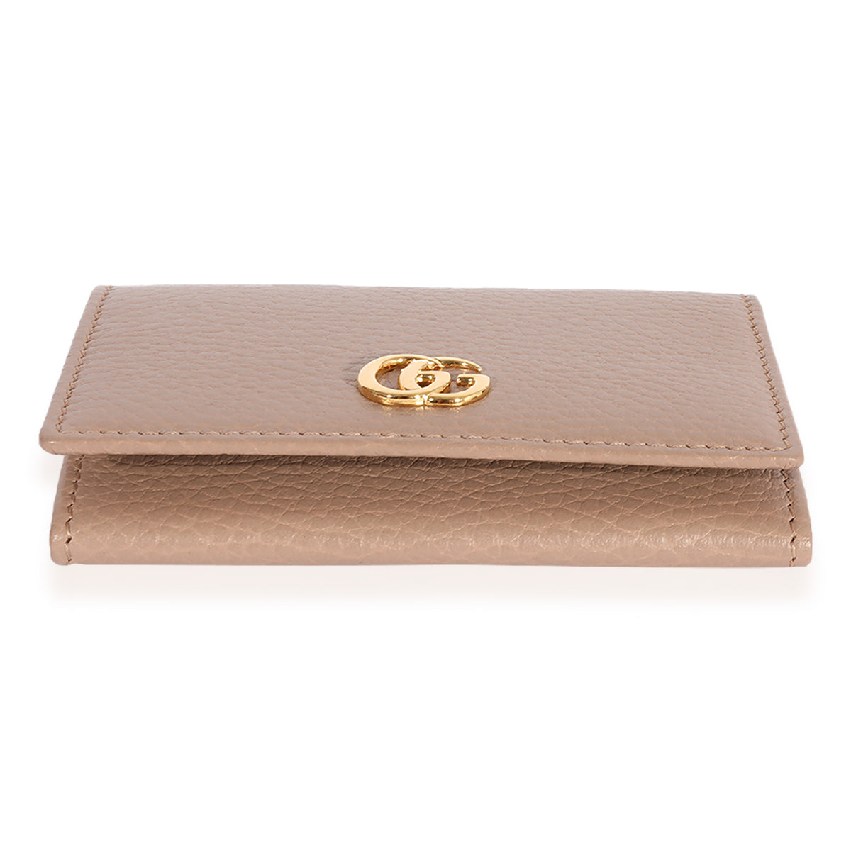 Gucci Beige Grained Calfskin Leather GG Marmont Business Card Case