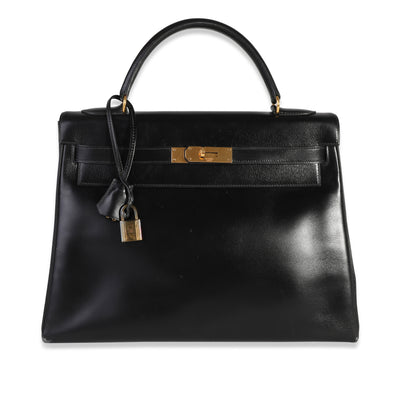 Hermès Vintage Black Box Calf Retourne Kelly 32 GHW