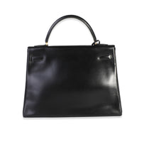 Hermès Vintage Black Box Calf Retourne Kelly 32 GHW