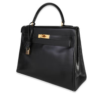 Hermès Vintage Black Box Calf Retourne Kelly 32 GHW