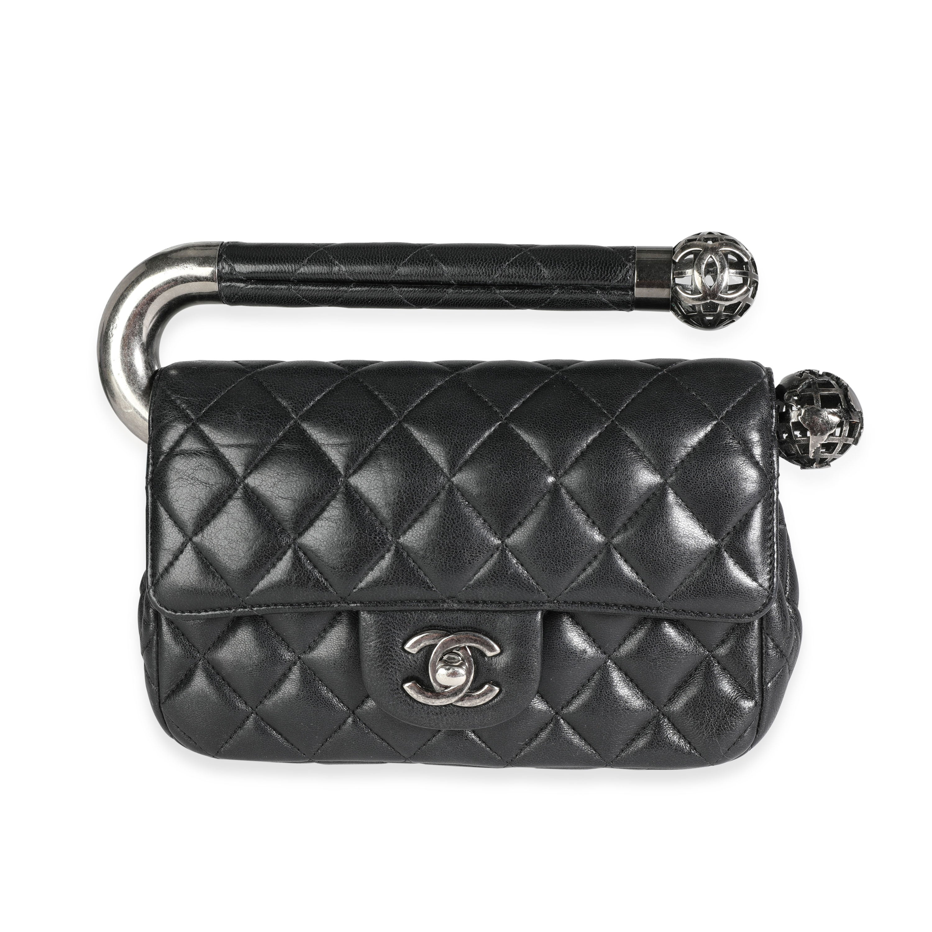 Chanel Black Quilted Lambskin Metal Bar Flap Bag