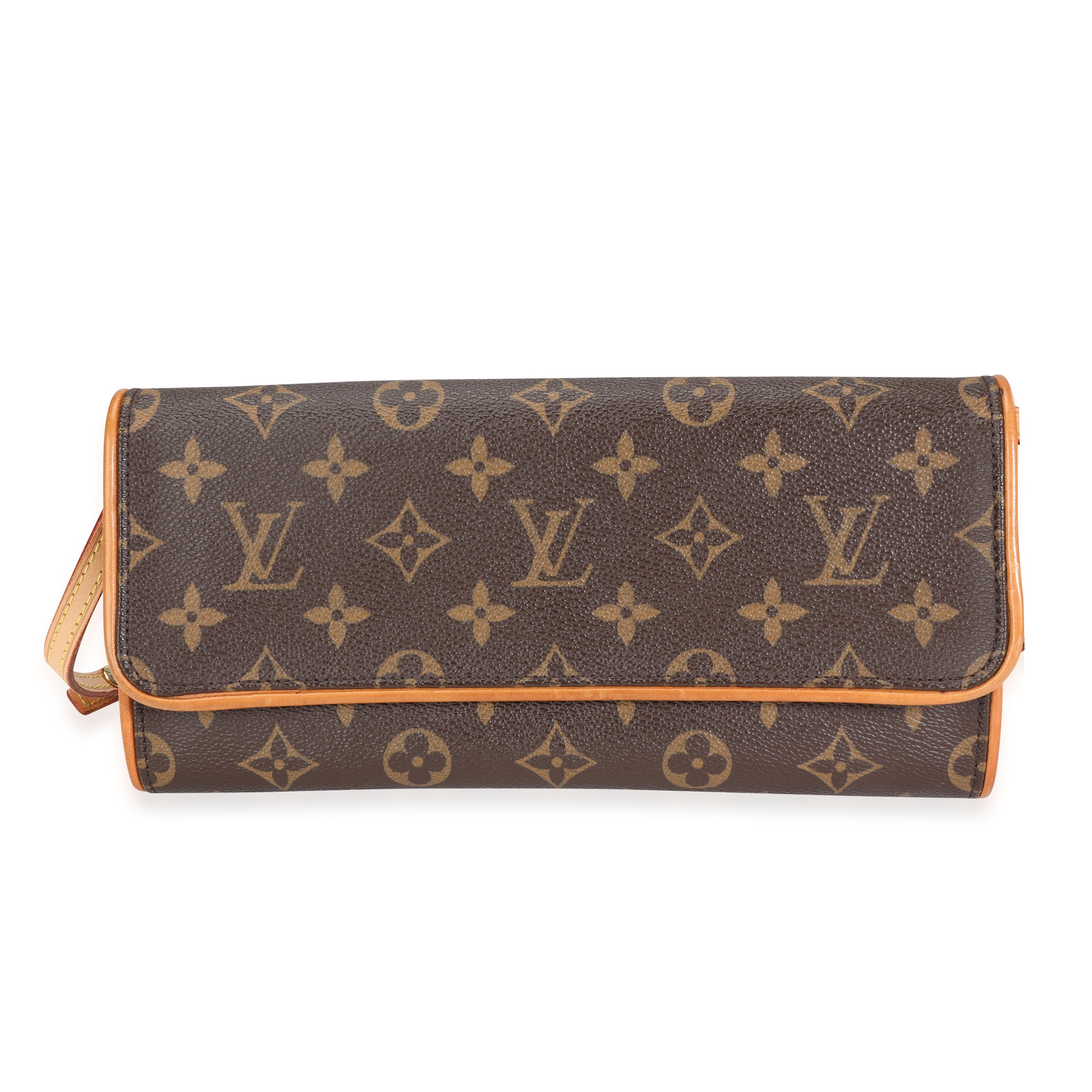 Authenticated Louis Vuitton Monogram Pochette Twin GM Brown Canvas  Crossbody Bag