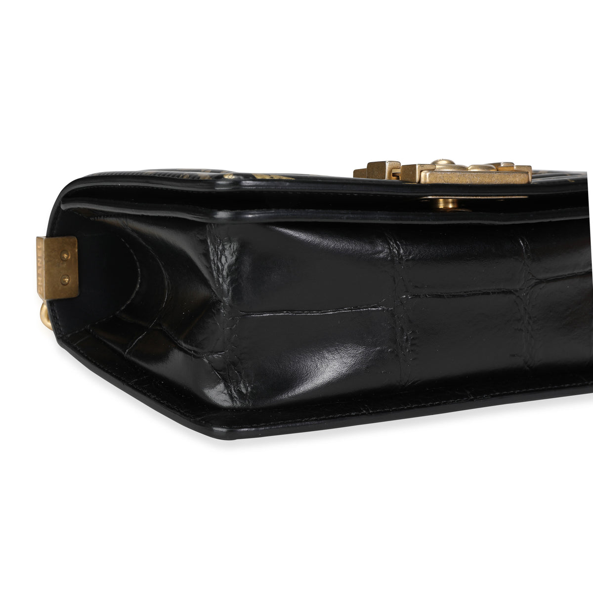 Chanel Black and Gold Crocodile-Embossed Leather Small Graffiti Boy Bag