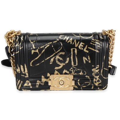 Chanel Black and Gold Crocodile-Embossed Leather Small Graffiti Boy Bag