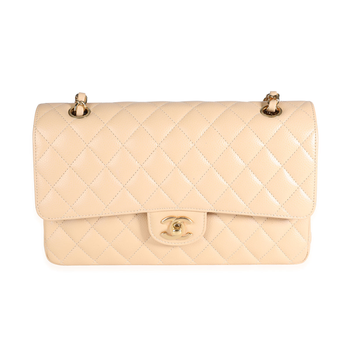 Chanel Beige Quilted Caviar Medium Classic Double Flap Bag, myGemma