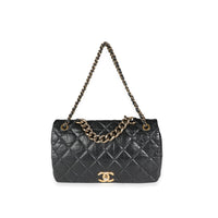 Chanel Paris-Bombay Black Aged Quilted Calfskin Pondicherry Flap