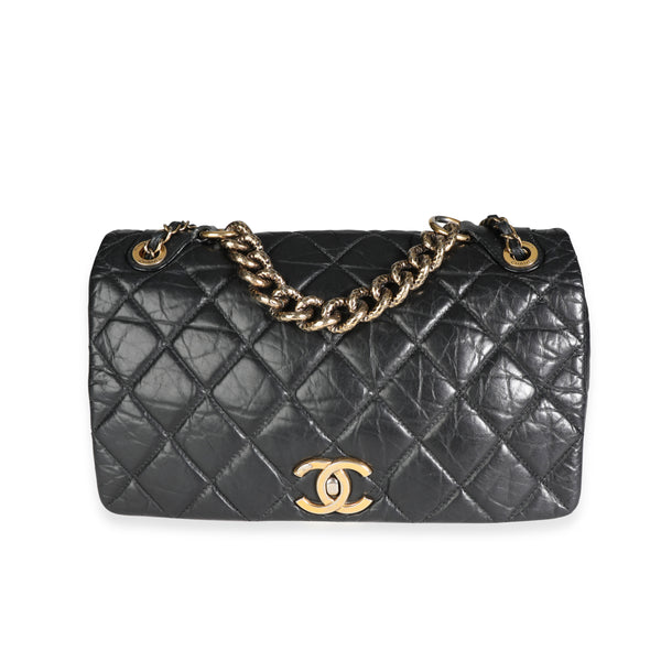 Chanel Paris-Bombay Black Aged Quilted Calfskin Pondicherry Flap