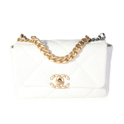 Chanel White Quilted Lambskin Chanel 19 Medium Flap Bag