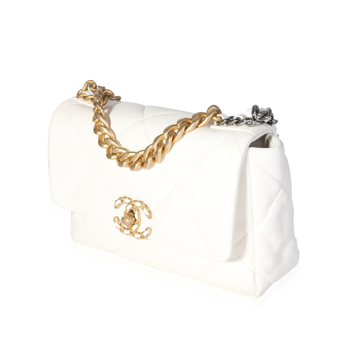 Chanel White Quilted Lambskin Chanel 19 Medium Flap Bag