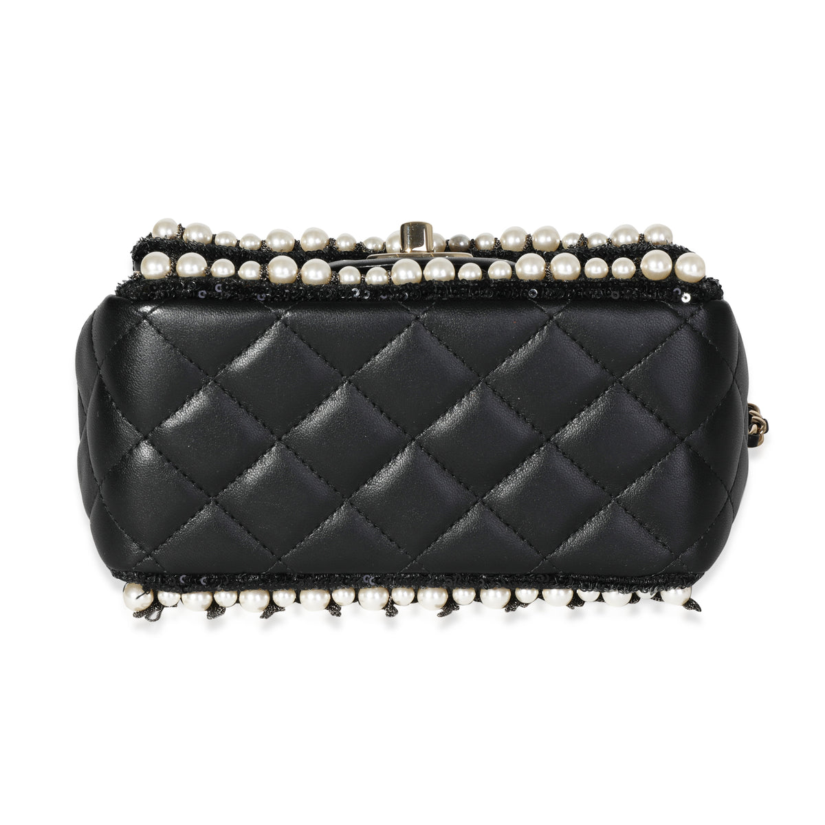 CHANEL CC QUILTED BLACK SATIN COSMOS MINI FLAP SHOULDER EVENING BAG