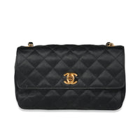 Chanel Vintage Black Quilted Satin Flap Crossbody Bag