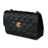 Chanel Vintage Black Quilted Satin Flap Crossbody Bag