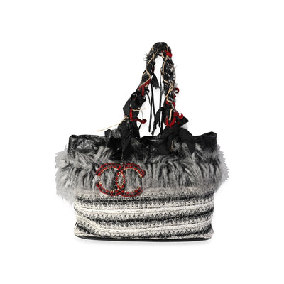 Chanel Black & White Inuit Tweed Fantasy Fur Tote