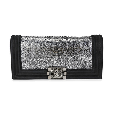 Chanel Metallic Python & Black Suede Crystal Boy Clutch