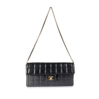 Chanel Black Lambskin Chocolate Bar Quilted East West Flap Bag