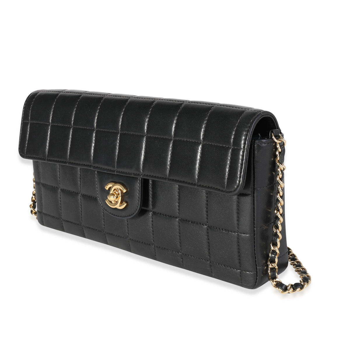 Chanel Black Lambskin Chocolate Bar Quilted East West Flap Bag, myGemma
