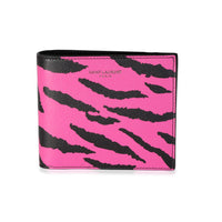 Saint Laurent Pink Tiger Stripe Grain De Poudre Leather East/West Wallet