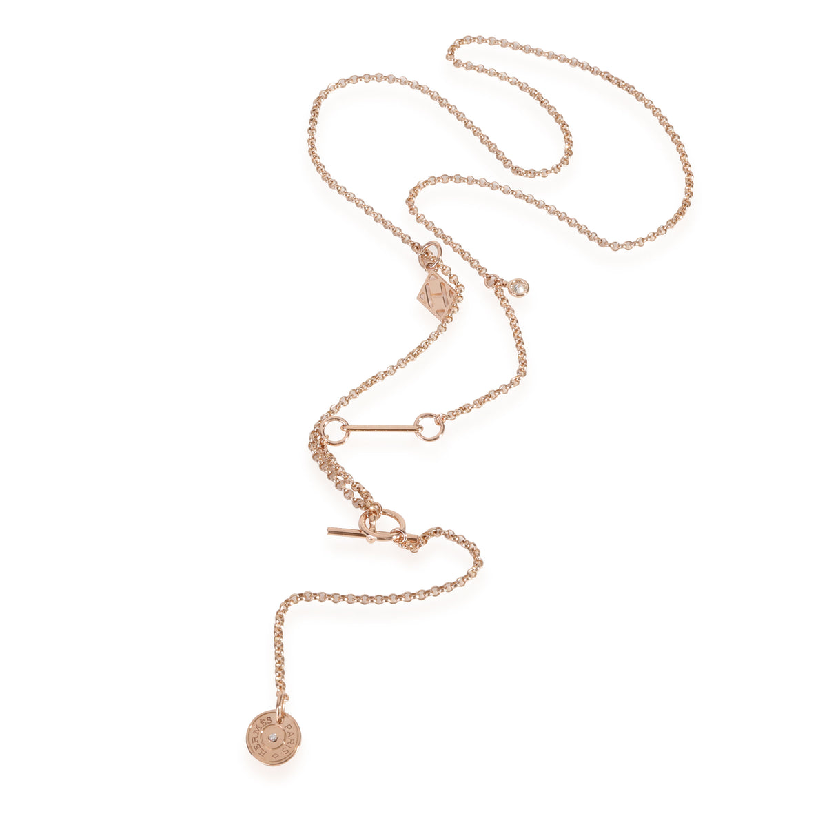 Hermès Diamond  Collier Gambade Lariat Necklace in 18k Rose Gold F-G VS 0.11 CTW