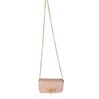 Gucci Dusty Pink Matelassé Leather GG Marmont Super Mini Shoulder Bag