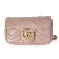 Gucci Dusty Pink Matelassé Leather GG Marmont Super Mini Shoulder Bag